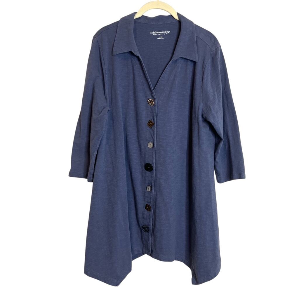 Soft Surroundings Danielle Tunic Top Large Blue Mixed Buttons Lagenlook